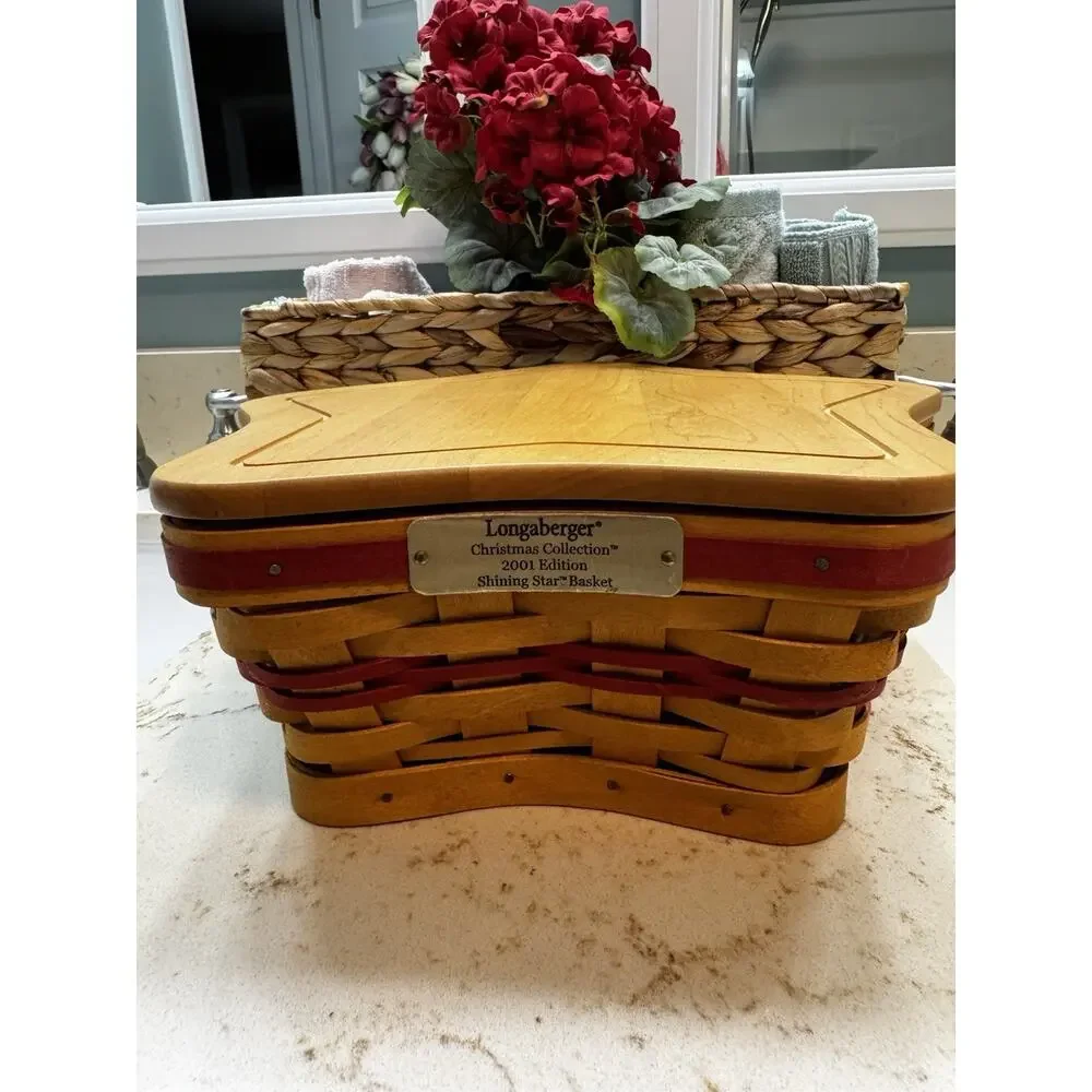 Longaberger Christmas Collection 2001 Shining Star Basket Liner Lid Preowned